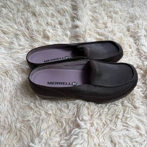Merrell Espresso Brown Leather Slip-On Comfort Mules Women’s 5.5 square toe